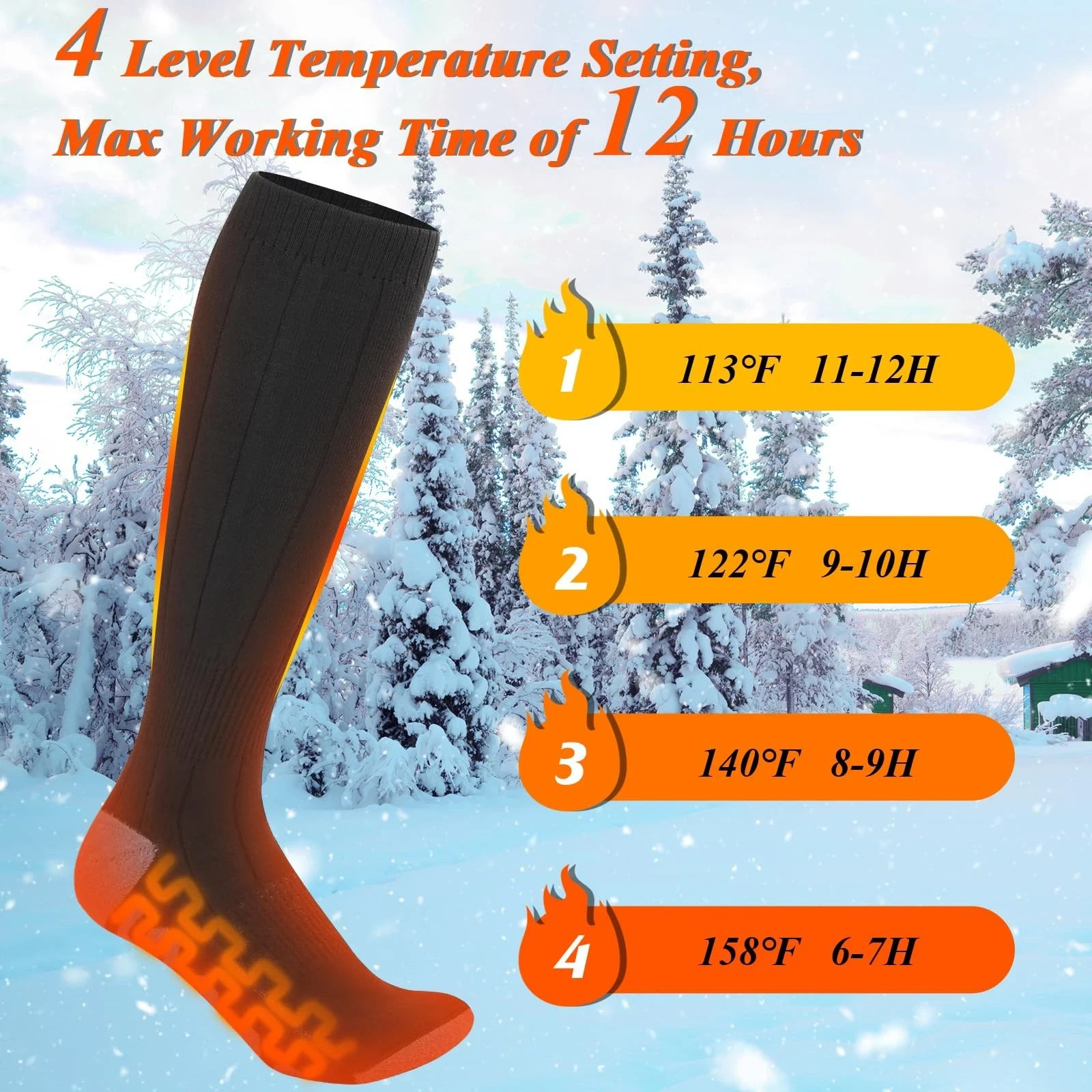 6000mAh Electric Heated Socks Foot Winter Warm Hunting Sock Rechargeable Black L