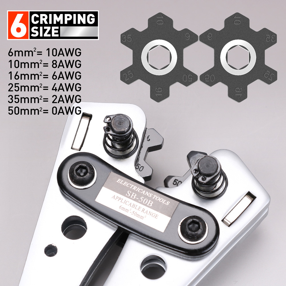 Cable Lug Crimping Tools Hand Electrician Pliers Crimper Wire Cable 6-50mm² 10-0