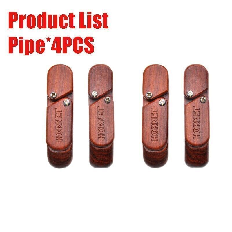 4-Pack Convenient Classic Handmade Wooden Rotary Pipe with Storage Durable