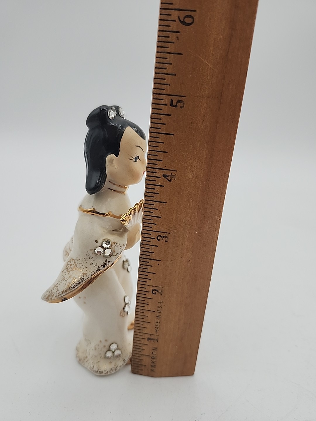 Lefton Geisha Fan Girl Figurine Vintage Rhinestone Japanese Statue Japan