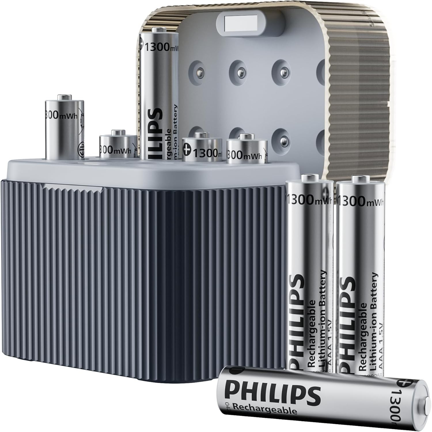 PHILIPS Rechargeable Lithium AAA Batteries with Fast Charger 8 Pack 1.5V 1300mWh