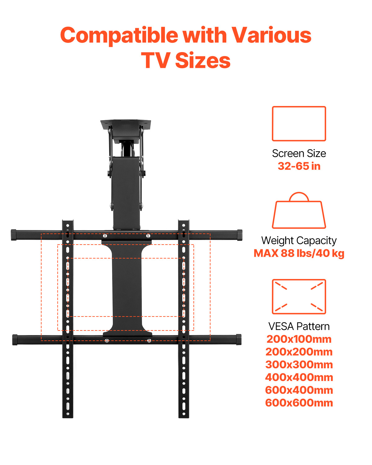 Motorized Ceiling TV Mount Electric Flip Down TV Mount for 32-65 in Screen