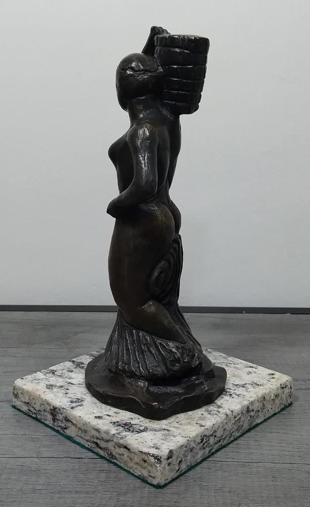 MANOLO HUGUE BRONZE SCULPTURE " MUJER CAMINO A LAVAR " SIGNED AND NUMBERED