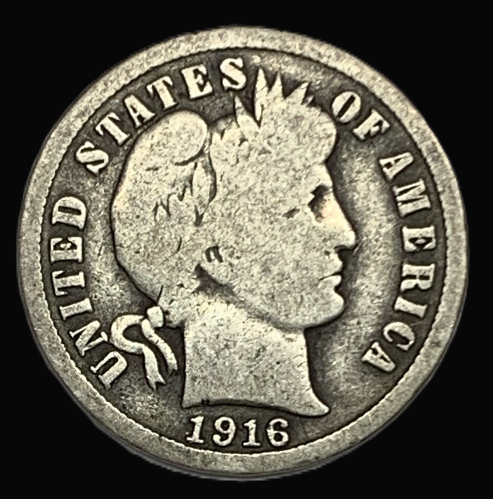 1916-P Barber Dime 10c Good G+  Free Shipping