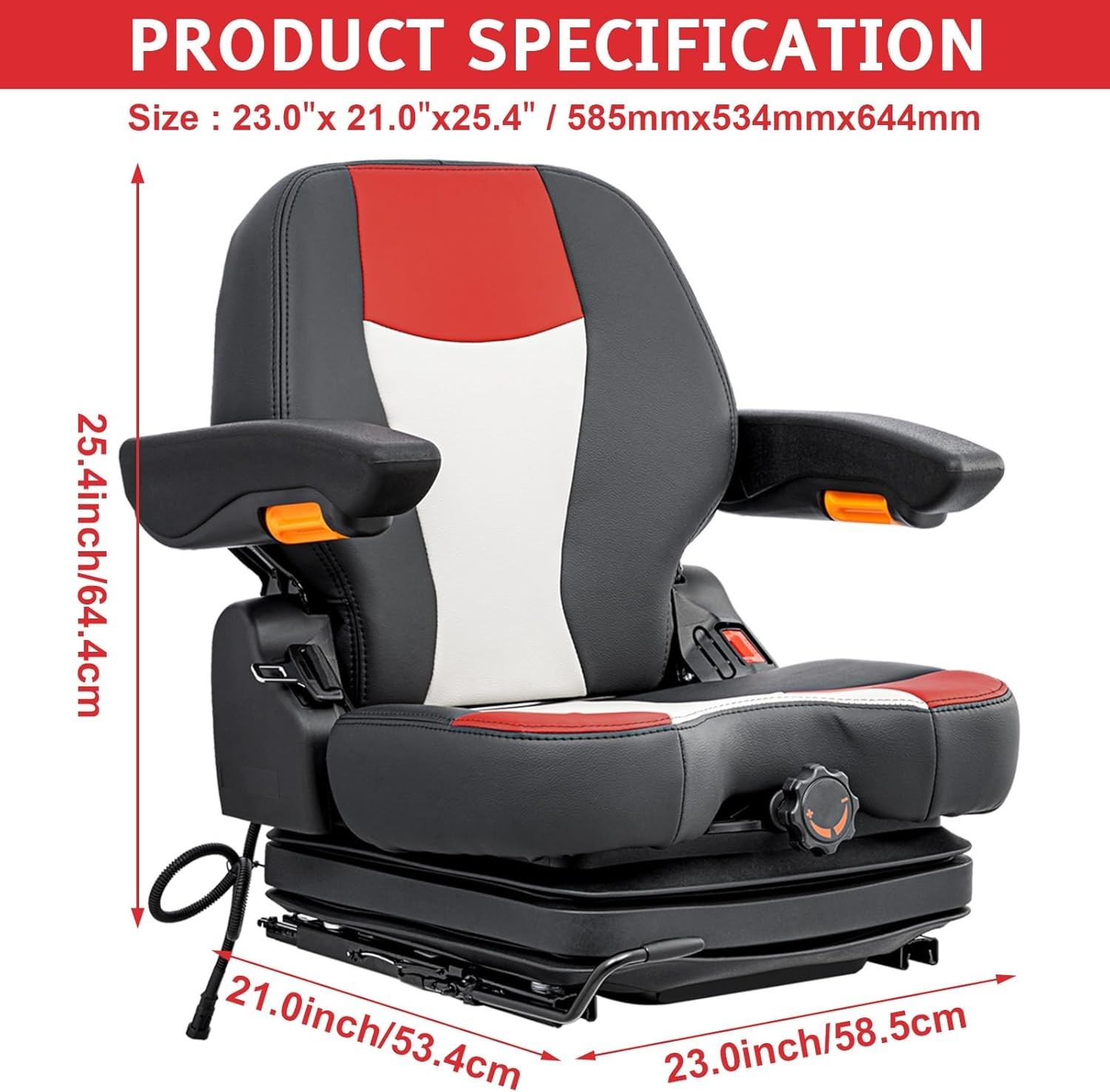 Universal Tractor Seat Highback Low Suspension w/Adjustable Backrest Slide Rails