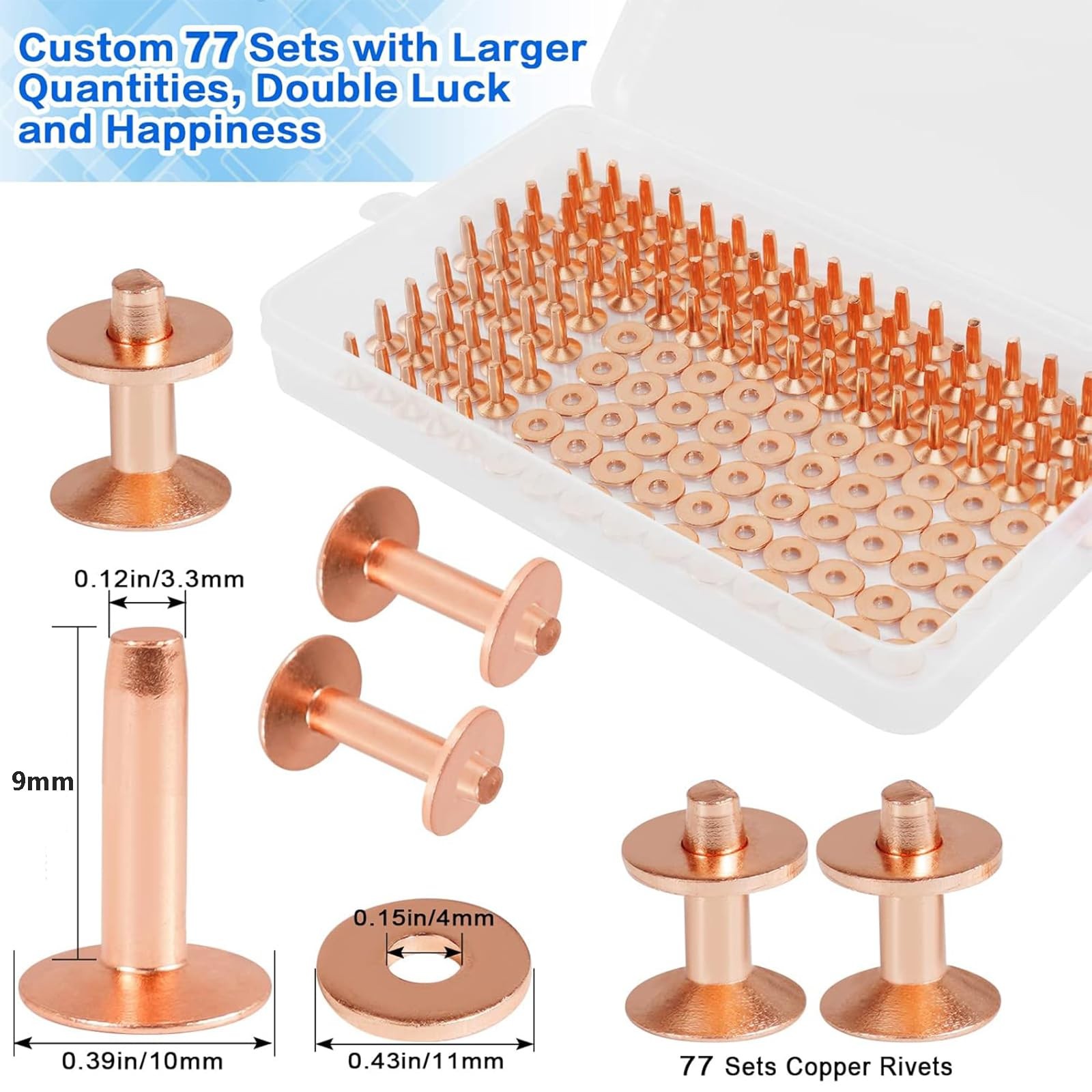 154Pcs Copper Rivets for Leather 12 Smooth Leather Rivets without Pattern