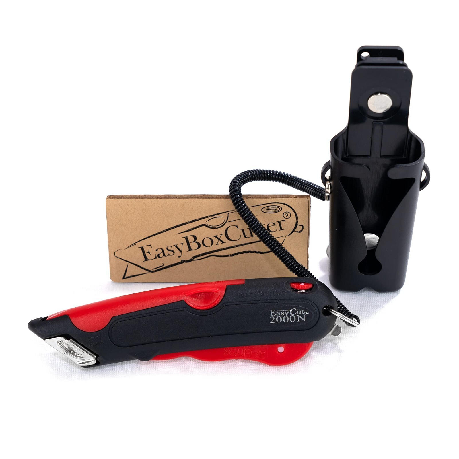 Easy Cut 2000N RED Safety Box Cutter Knife with Holster (Pack of 2 Cutters)