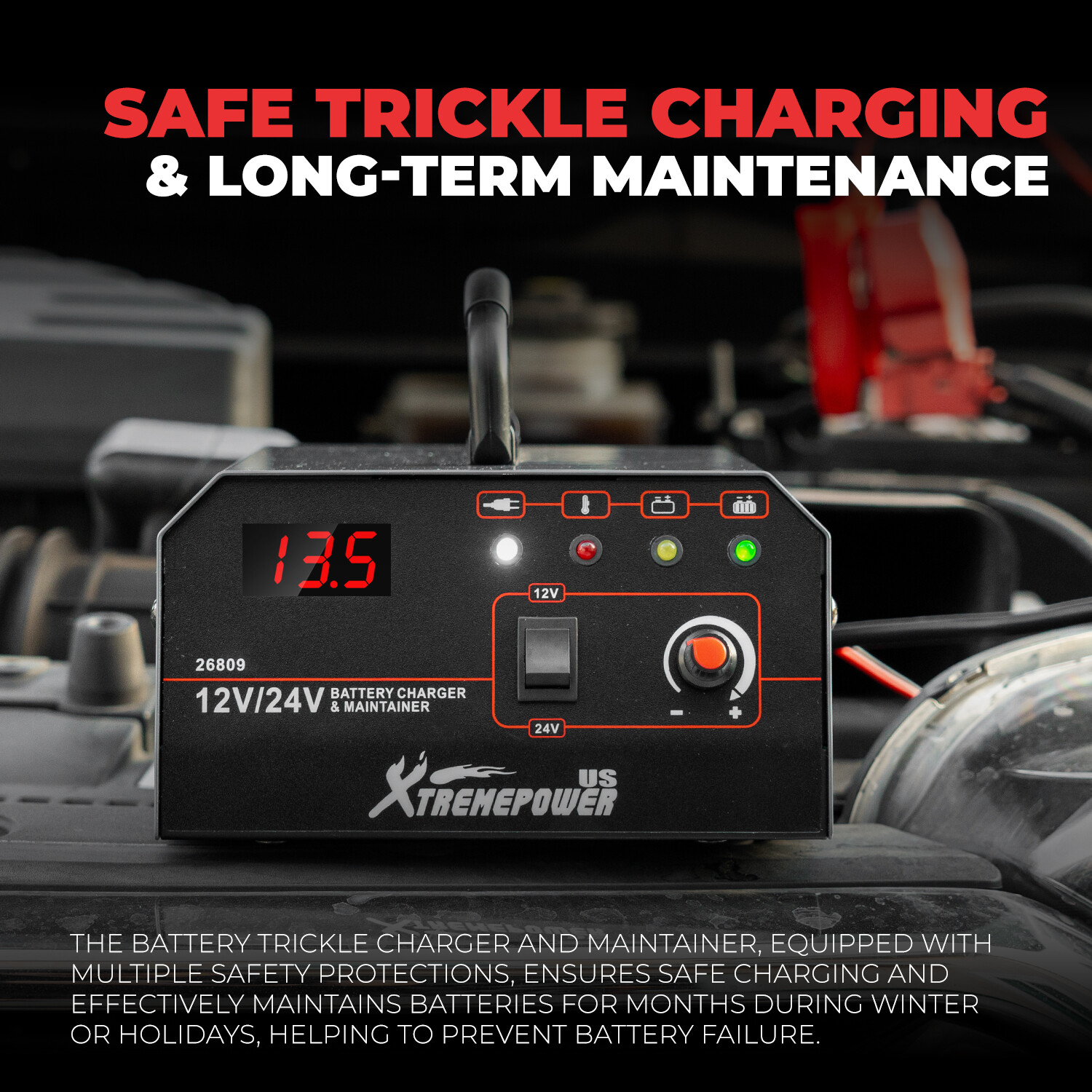 XtremepowerUS 330W Smart Car Battery Charger Booster 12V/24V AGM Trickle Charger