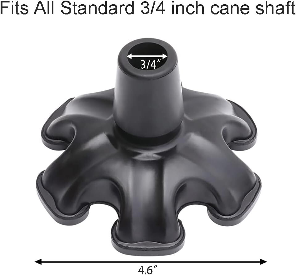 Cane Tip with 4 or 6 Support Rubber Foot for Walking Canes 3/4 Inch Shaft