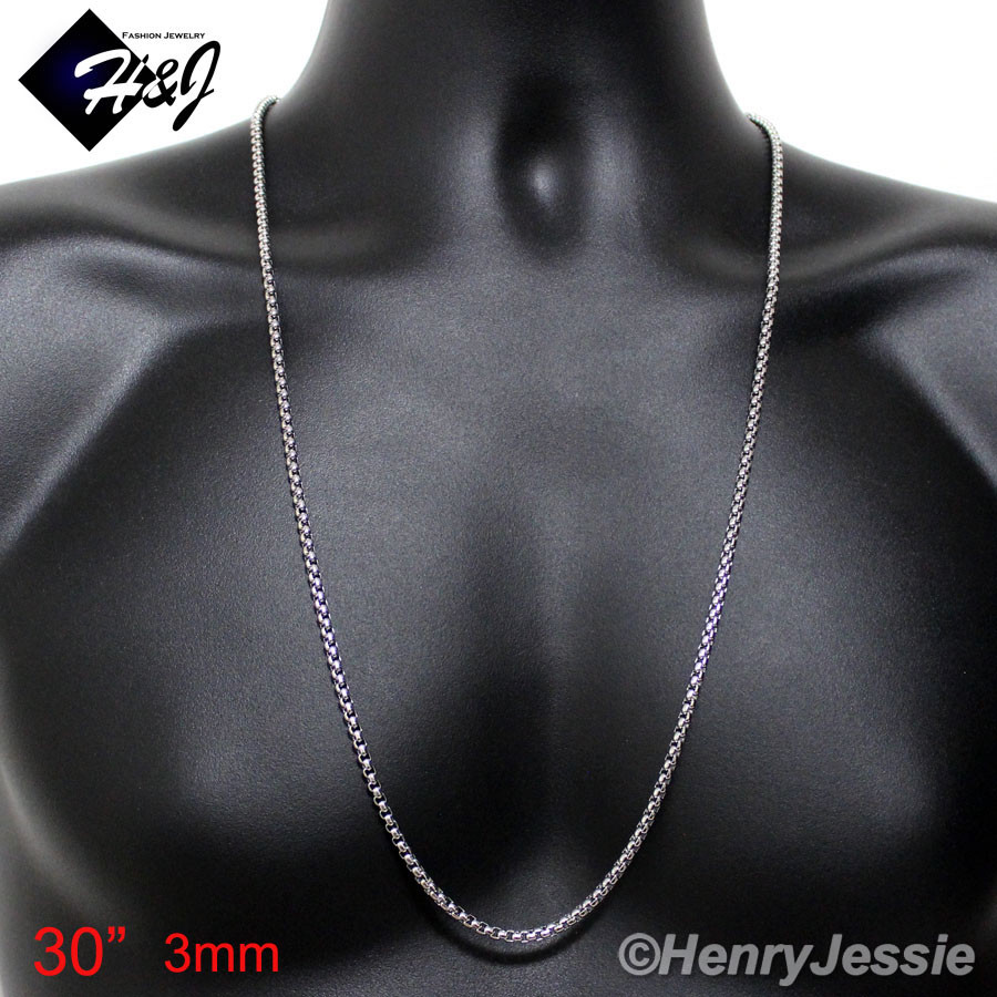 16-40"MEN Stainless Steel 2mm/3mm/4mm/5mm/7mm Silver Smooth Box Chain Necklace