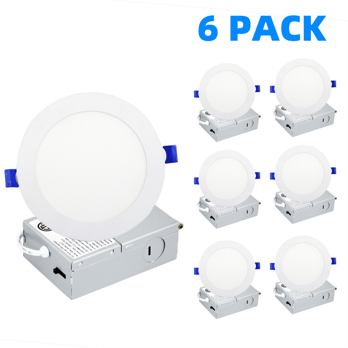6 Pack / 12 Pack 6 Inch LED Recessed Light with 3CCT - Canless Ultra Thin Wafer