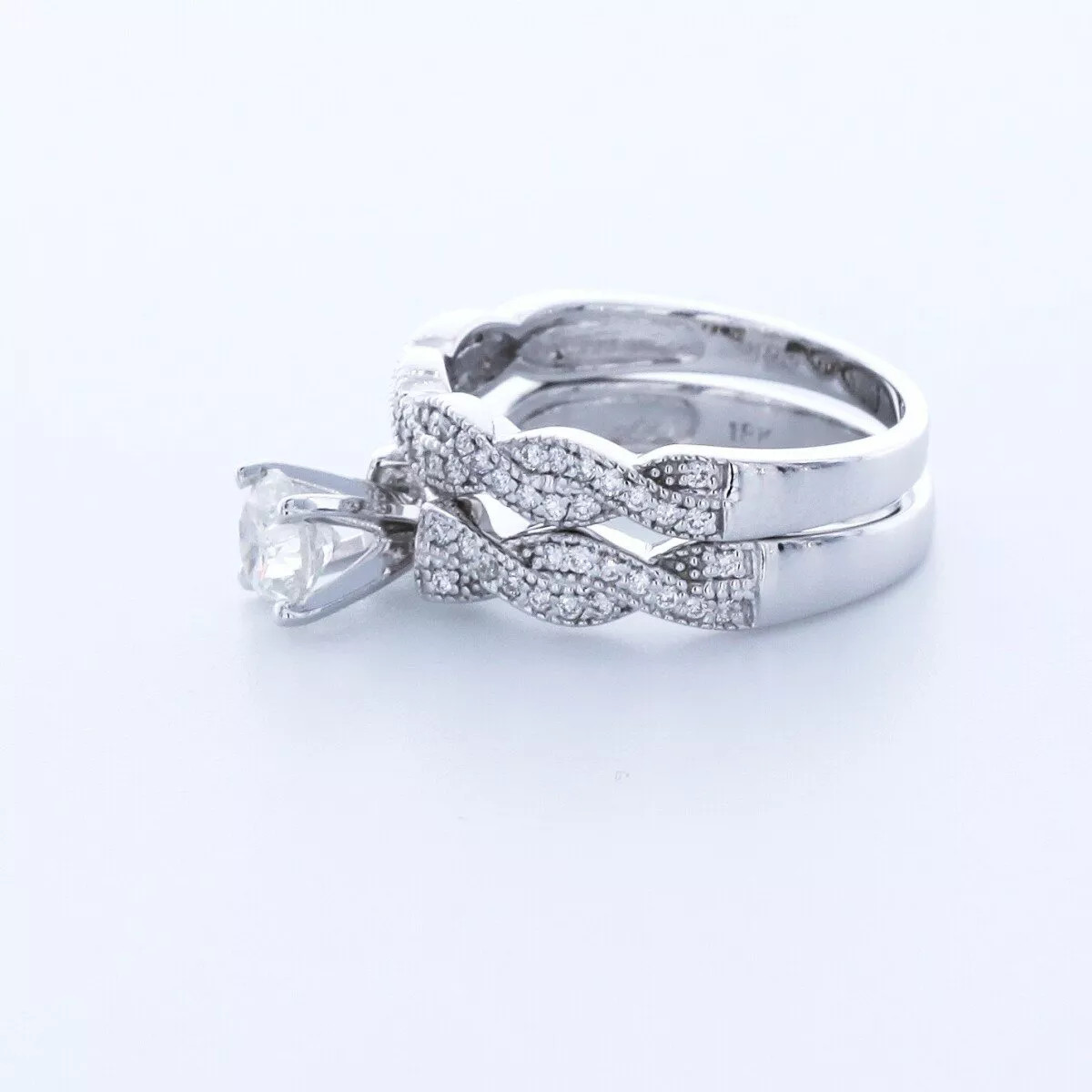 Side Stone Engagement Ring Set 18K Gold 1.64 Carat Round Lab-Grown Diamond D VS1