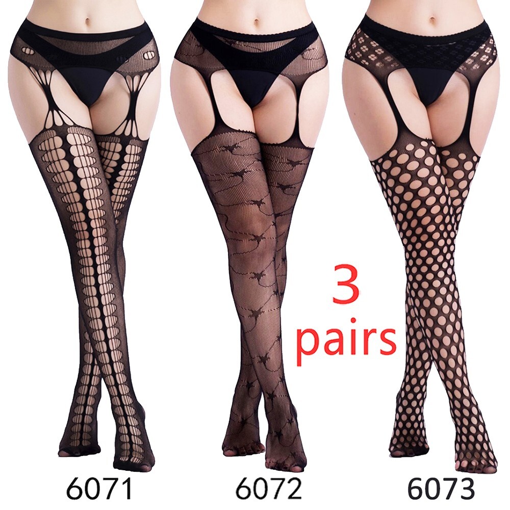 3 Pairs Sexy Stockings Lace Thigh High Stockings With garter belt Pantyhose