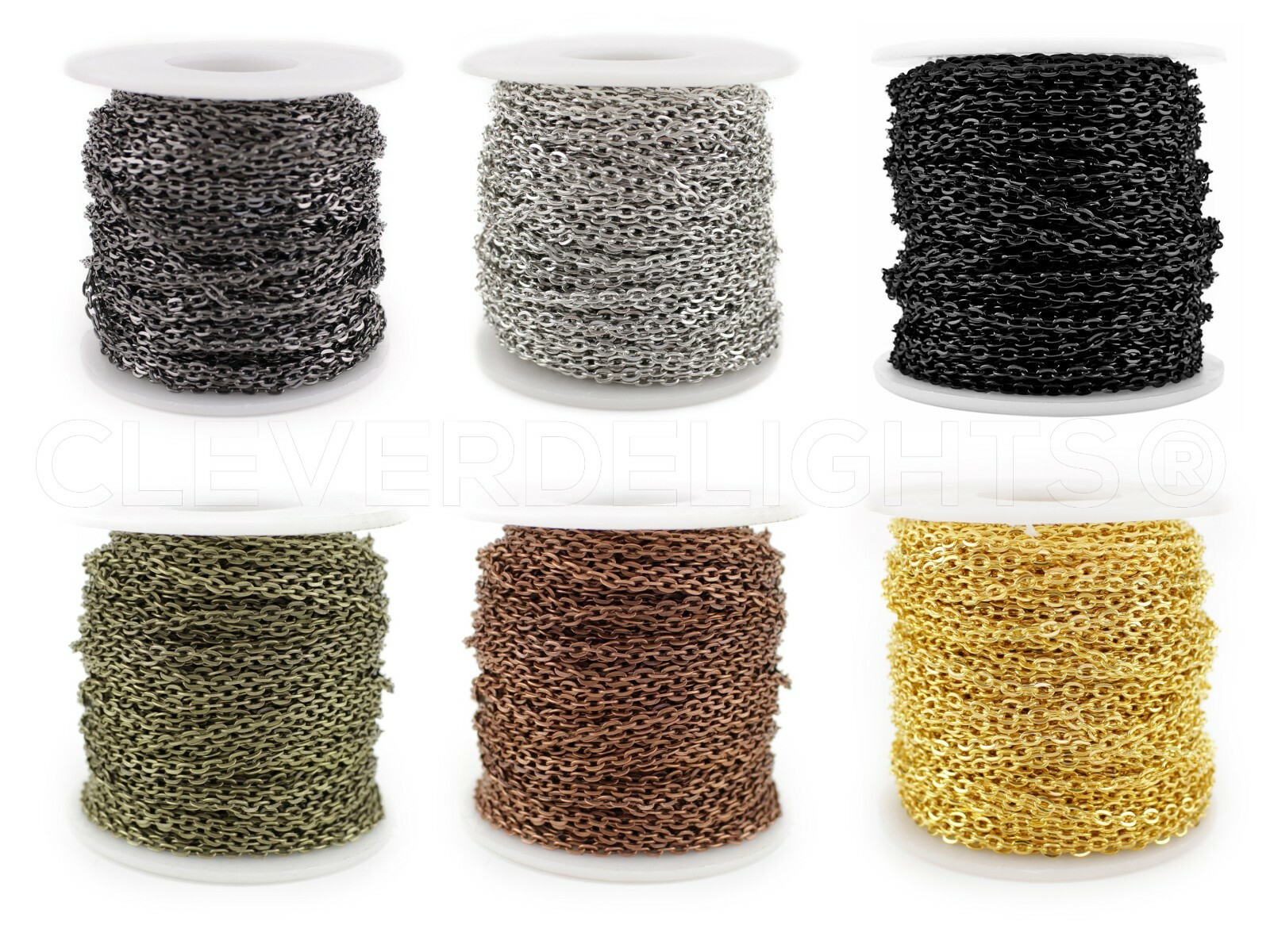 Cable Chain - 5x7mm Link - Dark Black Color - 30 100 Feet - Bulk Craft Spool