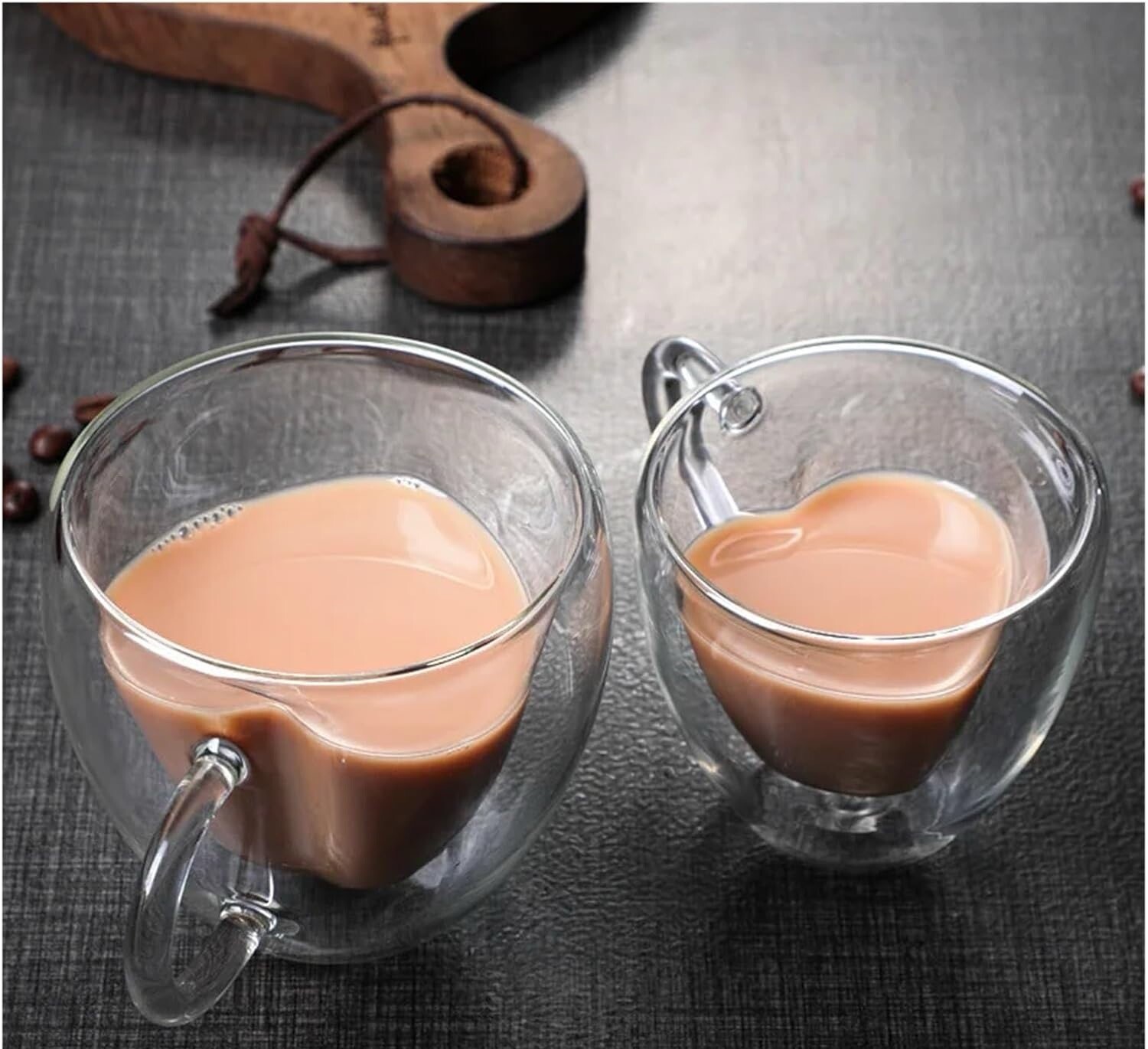 Two PCS Double Wall Glass Coffee Mugs Clear Cups Unique Heart Shaped 8 oz
