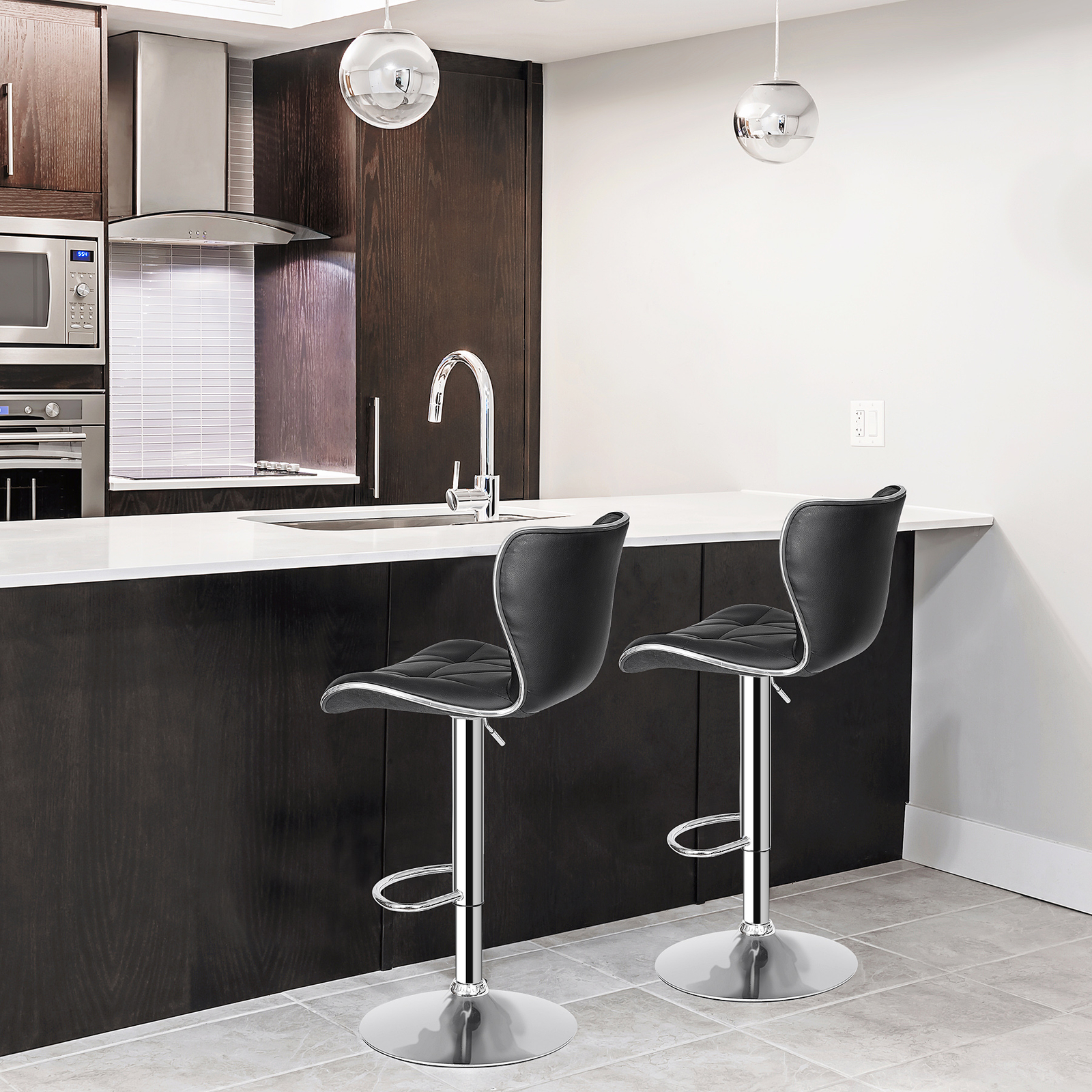 Set of 4 Shell Back Bar Stools Adjustable Swivel PU Leather Stool with Back