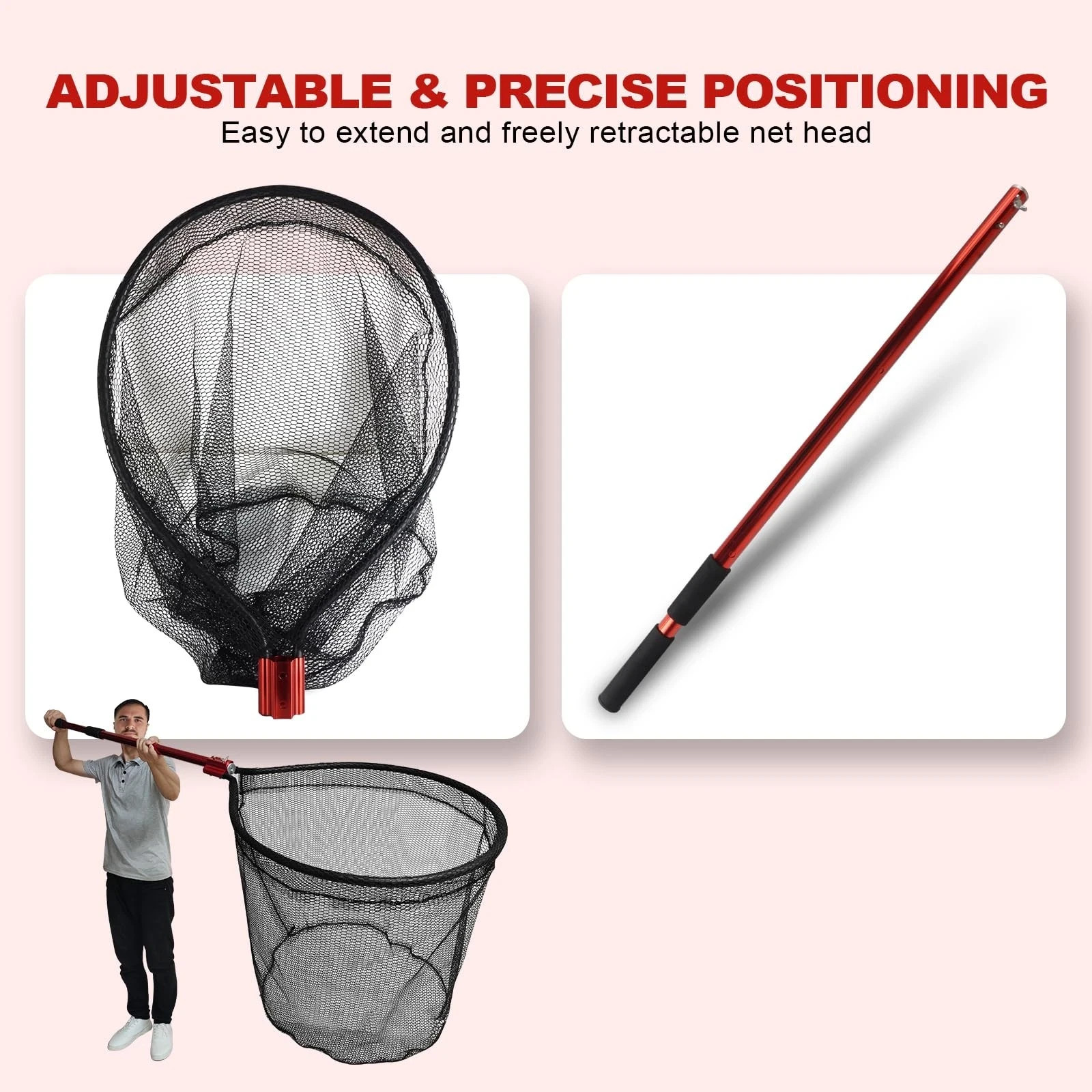 Fish Landing Net with Extendable Aluminum Telescoping Handle, Large Fishing N...