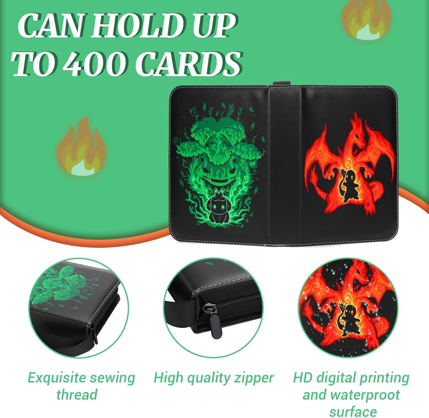 Card Binder for Pokemon Cards Holder Fits 400 Cards w/ 50 Removable Sleeves TCG