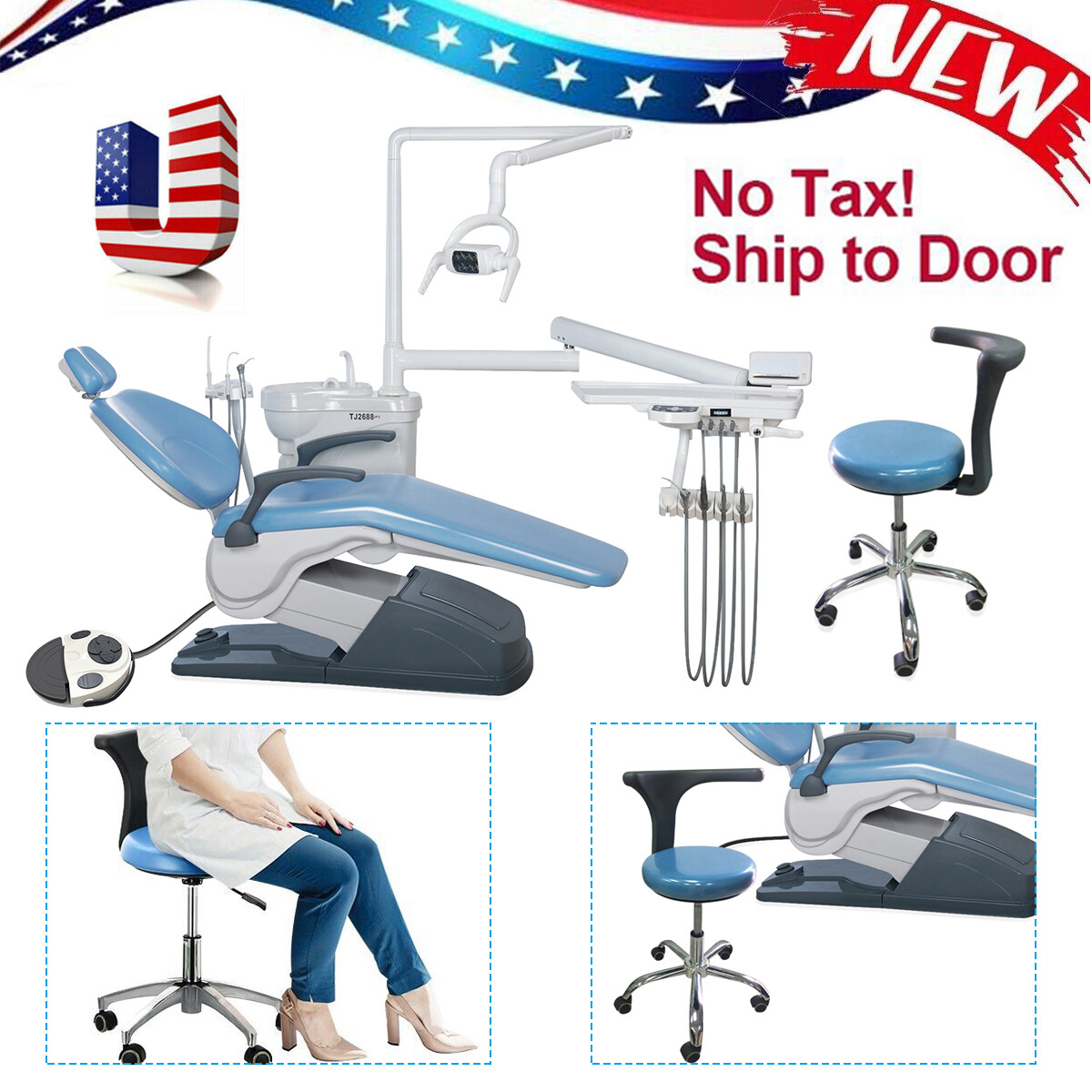 Dental Unit Chair Computer Controlled Motor Hard Leather +LED Oral Lamp +Stool