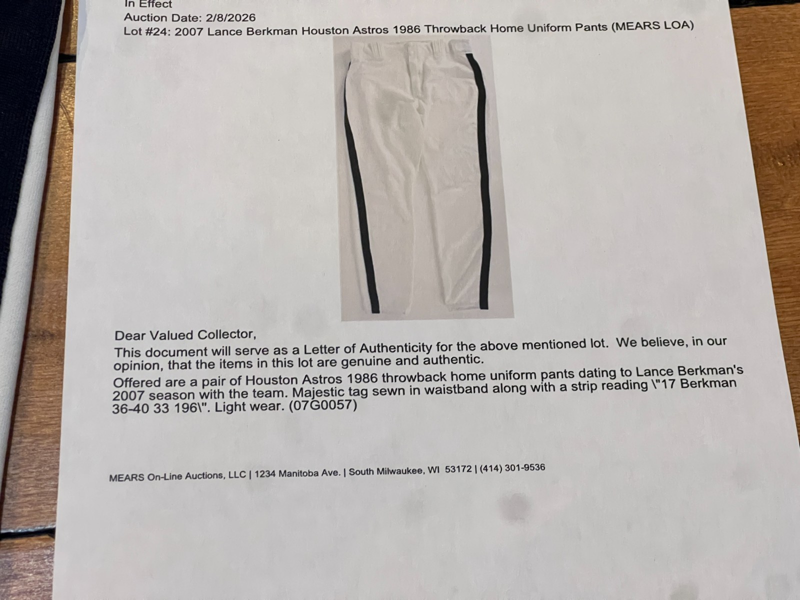 Lance Berkman's 2007 Houston Astros 1986 Throwback Home Uniform Pants GAME USED