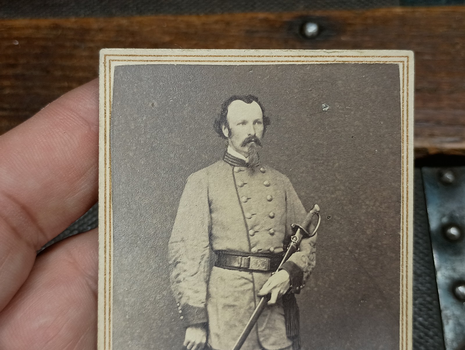RARE CDV CONFEDERATE Captain W/ Sword South Carolina Photographer Cooley/Becket