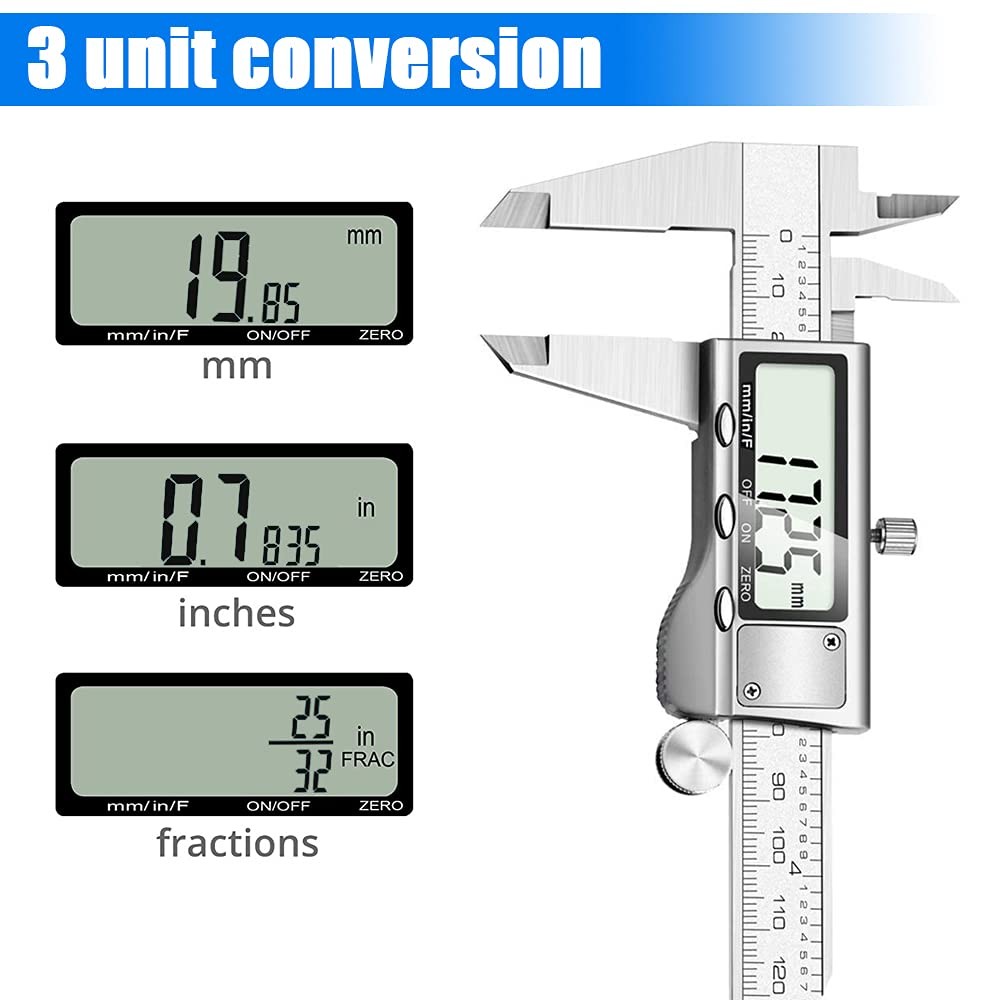 Digital Caliper Measuring Tool, Stainless Steel Vernier Caliper Digital Micro...