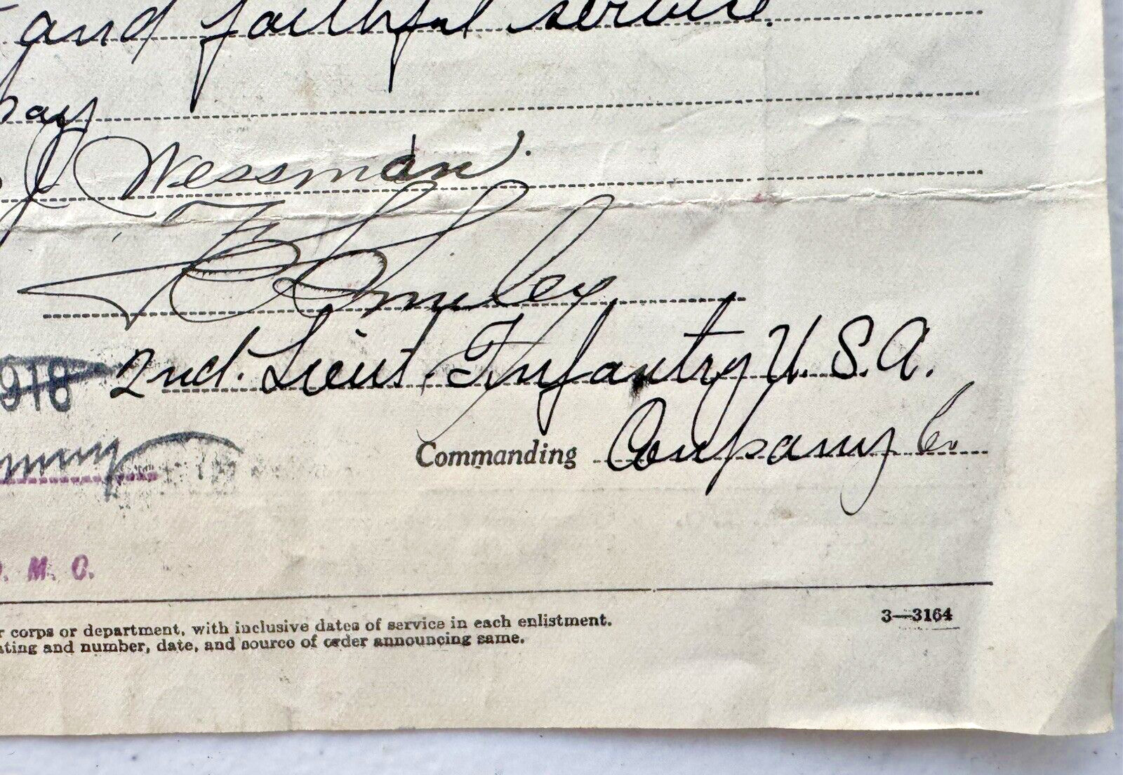 1918 WWI HONORBLE DISCHARGE PAPERS FROM THE UNITED STATES ARMY PRIVATE WESSMAN