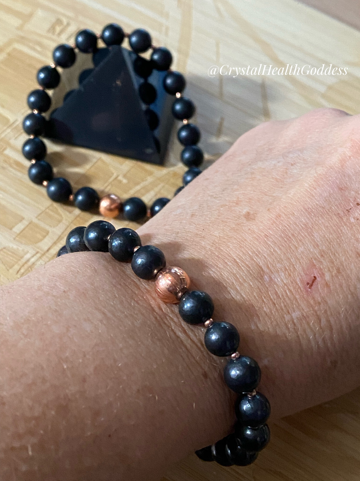 Shungite Beads With Genuine Copper Bracelet EMF Protection Healing Design B
