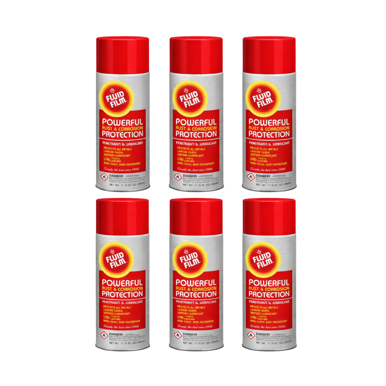 Fluid Film Rust Corrosion Penetrant Lubricant Preventative, Aerosol Can 6-Pack