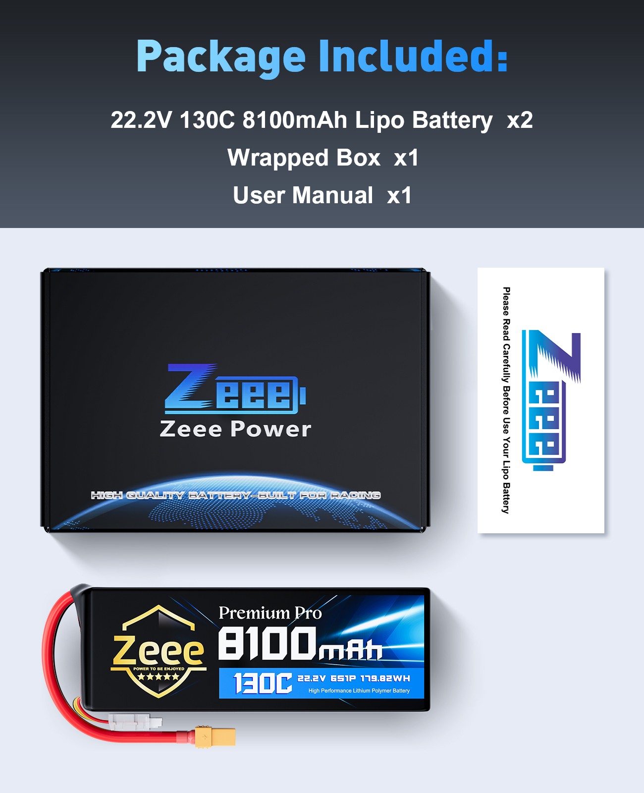 2x Zeee 6S Lipo Battery 8100mAh 22.2V 130C XT90 Ultra-Low Internal Resistance