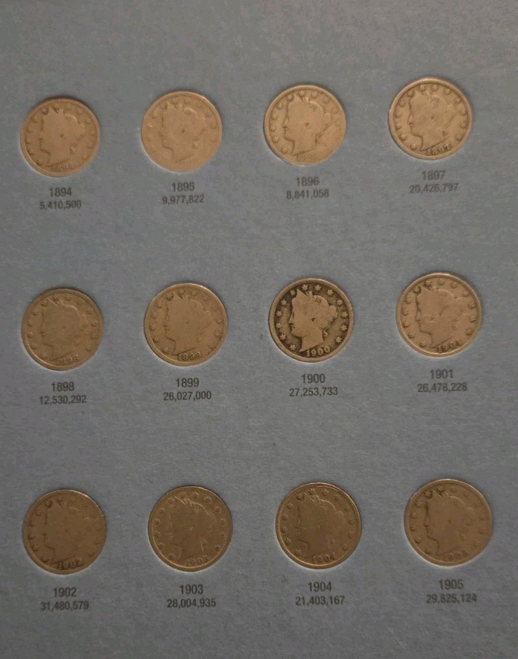 1883-1912 NEAR COMPLETE LIBERTY V NICKEL SET - 30 G-XF COINS (ONLY MISSING 3)