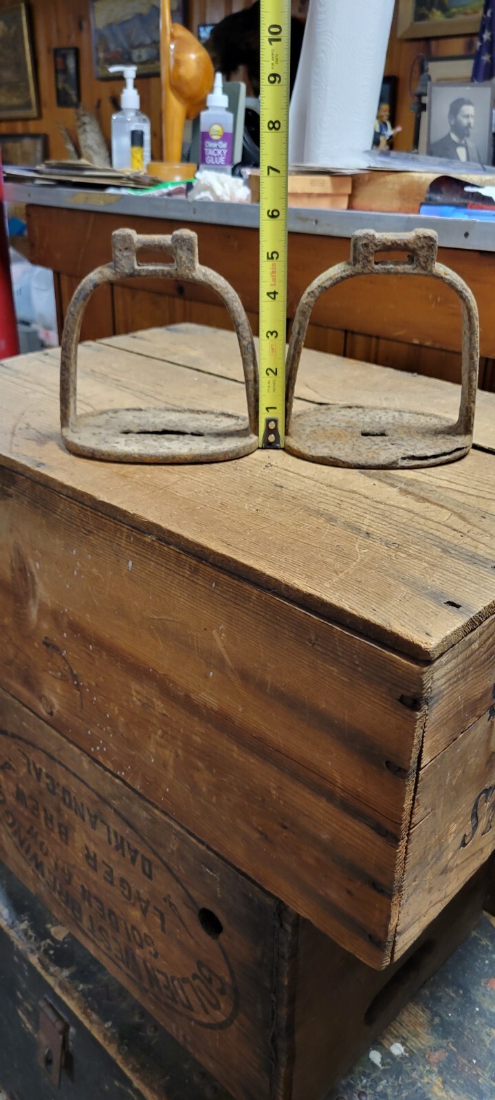 Pair 1700's Vintage Antique Spanish Colonial Iron Metal Stirrup Artifact 18th c