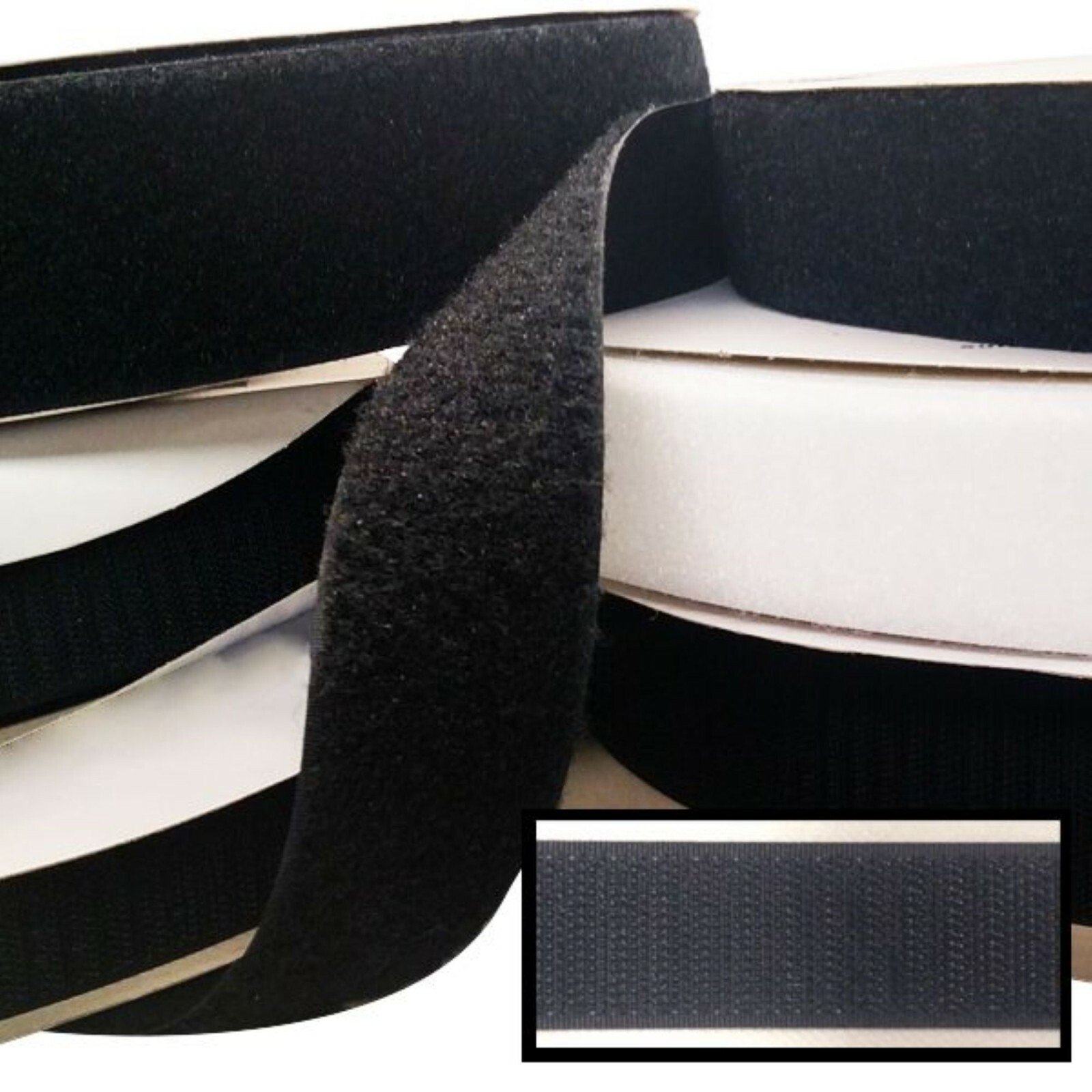 1 in, 1.5in, 2in, 3in & 4in Black Sew on Hook & Loop Set Non-Adhesive Tape