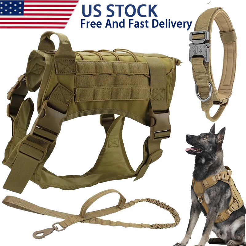 Military Tactical Dog Harness No-pull Heavy Duty MOLLE Training Service Dog Vest