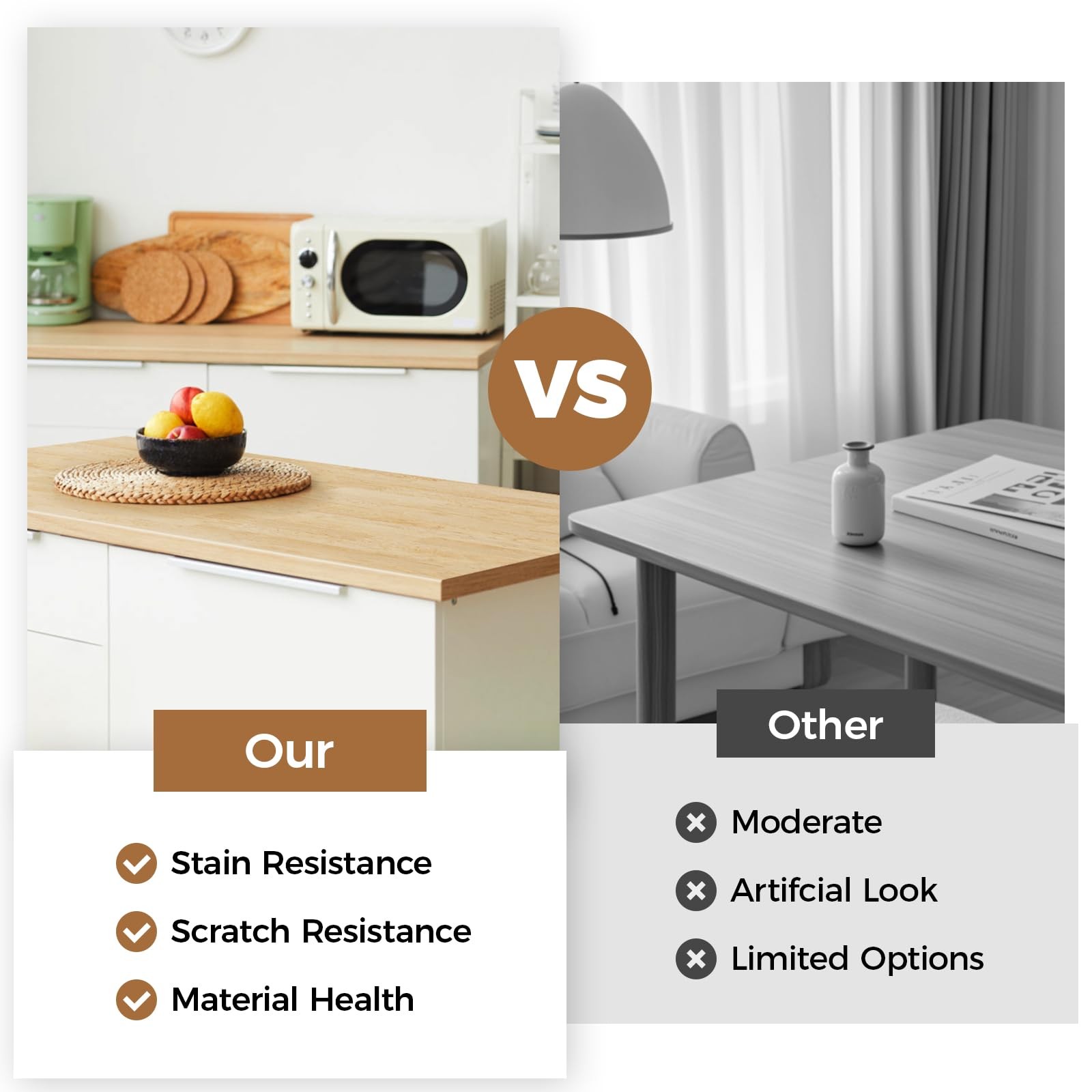 Butcher Block Countertop Table Top - Unfinished Solid Wood Countertop, Unfini...