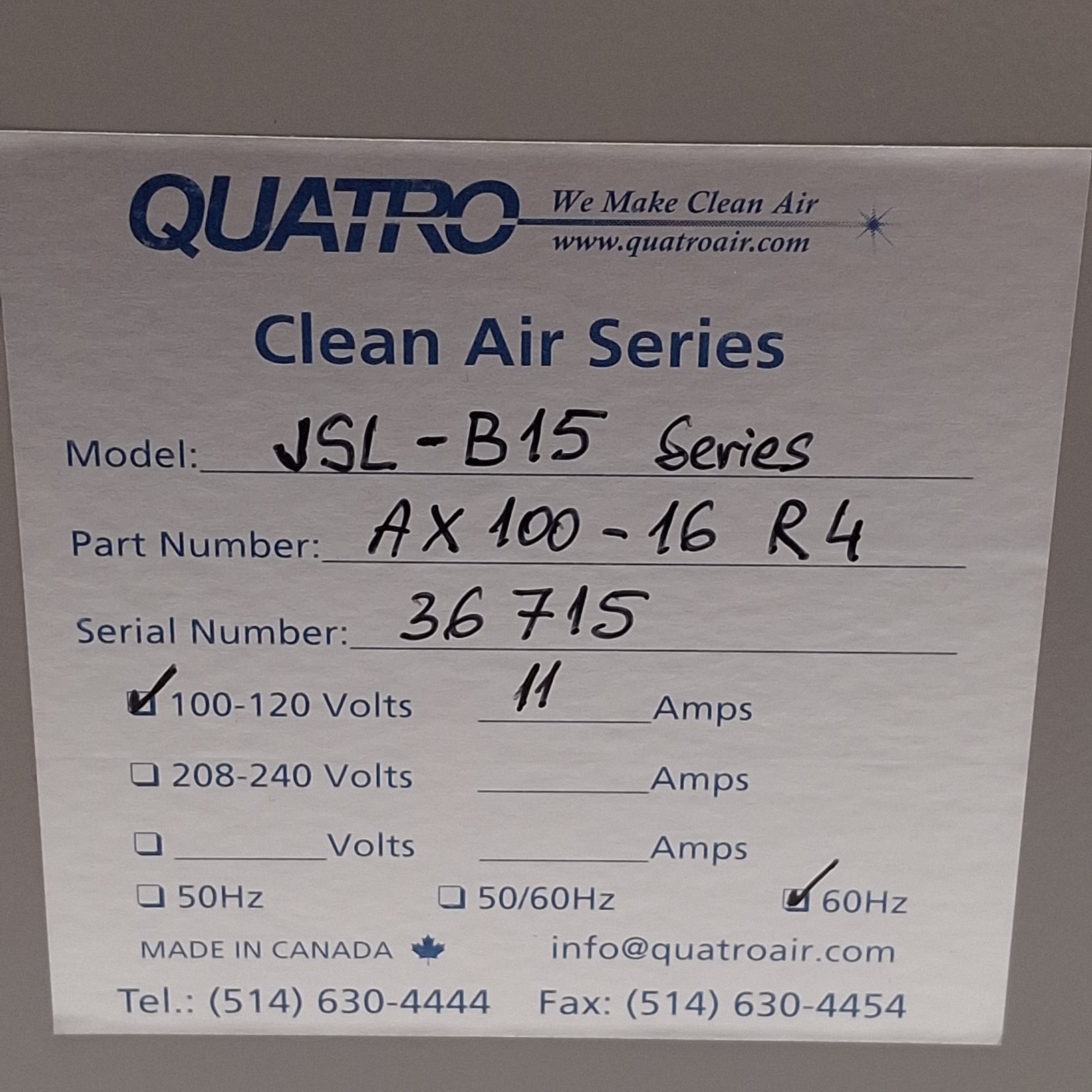 Quatro Air JetStream TallBoy Clean Air Series Dust Collector, 90in WC, 141cfm