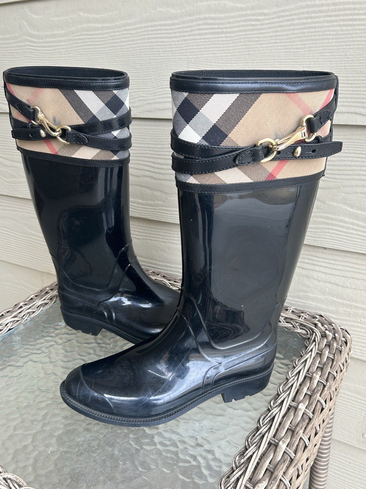 Women's BURBERRY Rubber NOVA CHECK Rain Boots sz 38