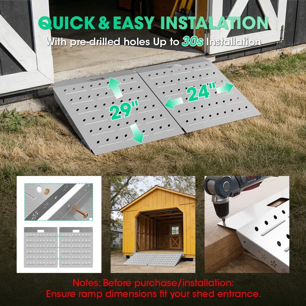 Shed Ramp for Riding Mower & Lawn 900/1600LB Capacity Anti-Slip Punch Plate Ramp