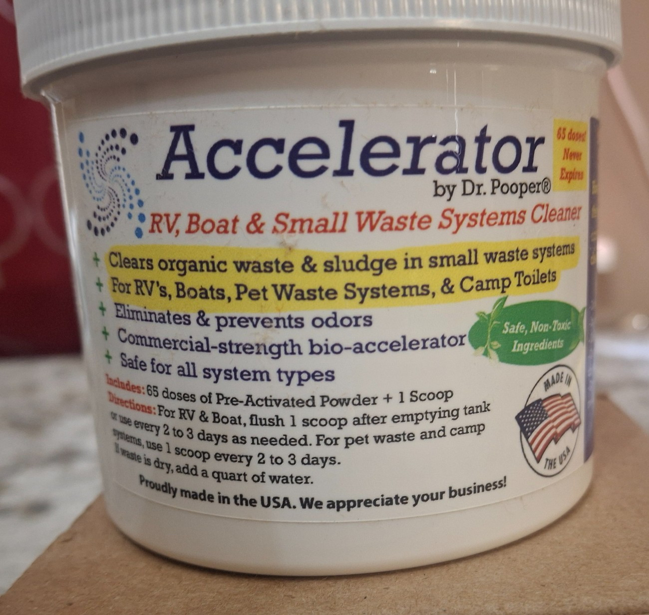 Accelerator by Dr Pooper RV Boat Camp Toilet Waste System Cleaner 65 Dose Powder