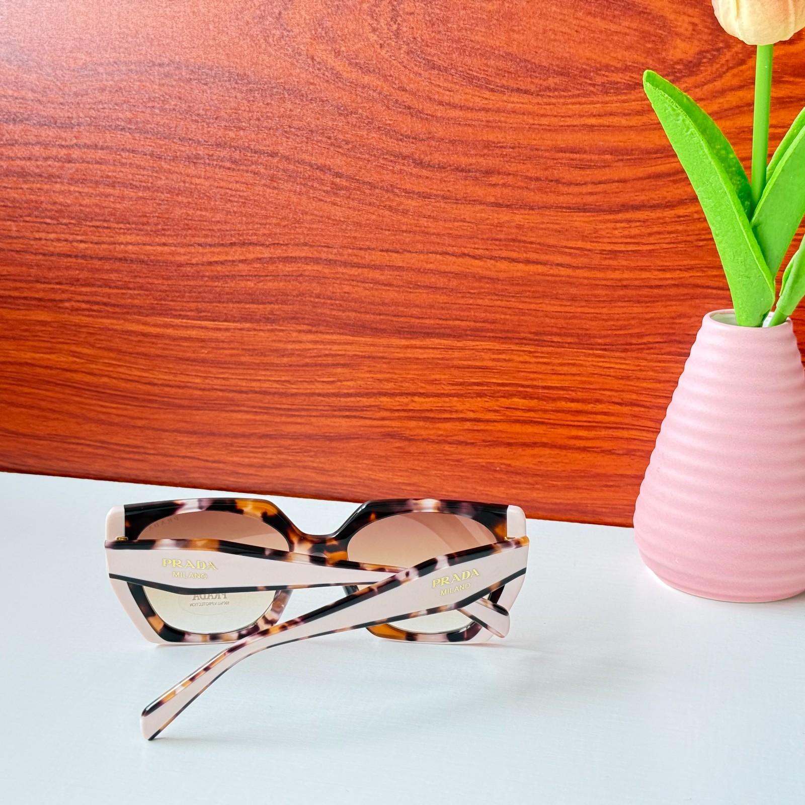 Prada SPR15W Tortoiseshell Pink Oversized Square 54-19-140 Sunglasses