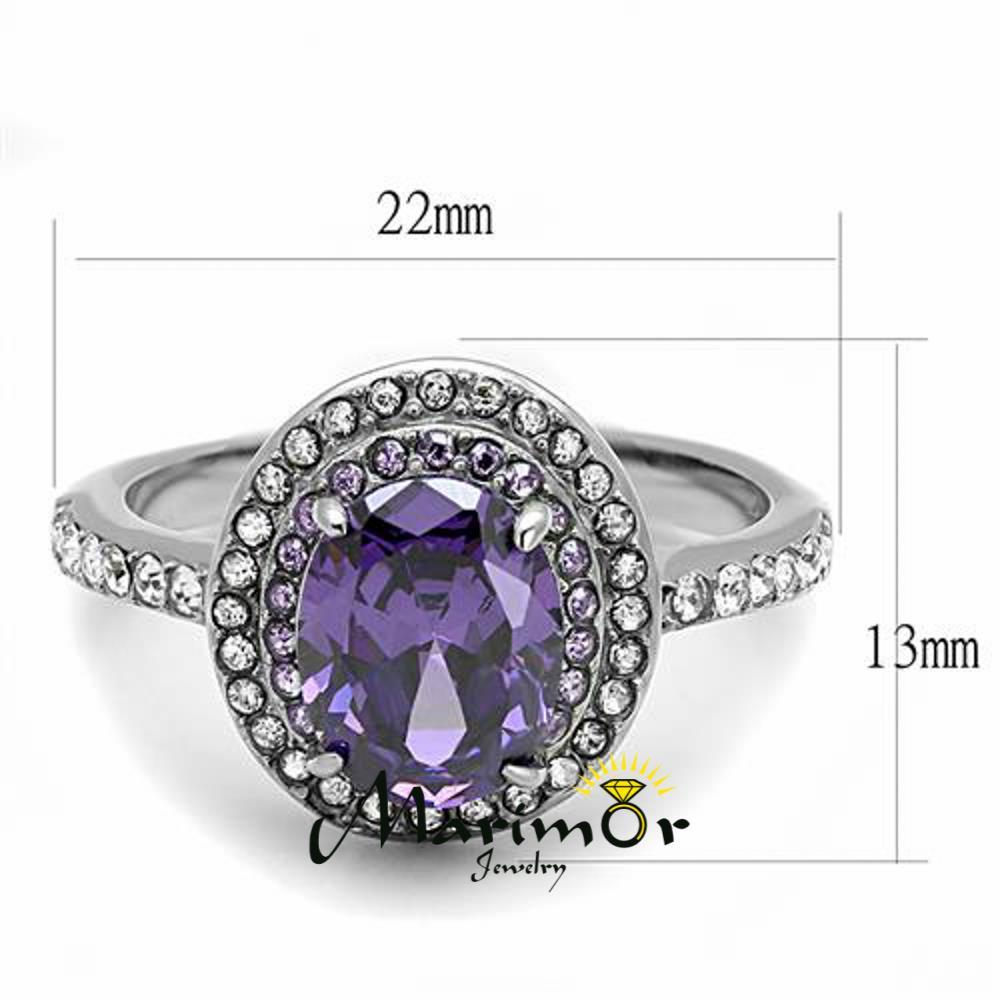 2.2 Ct Oval Cut Amethyst Color Cz Stainless Steel Halo Engagement Ring Size 5-10