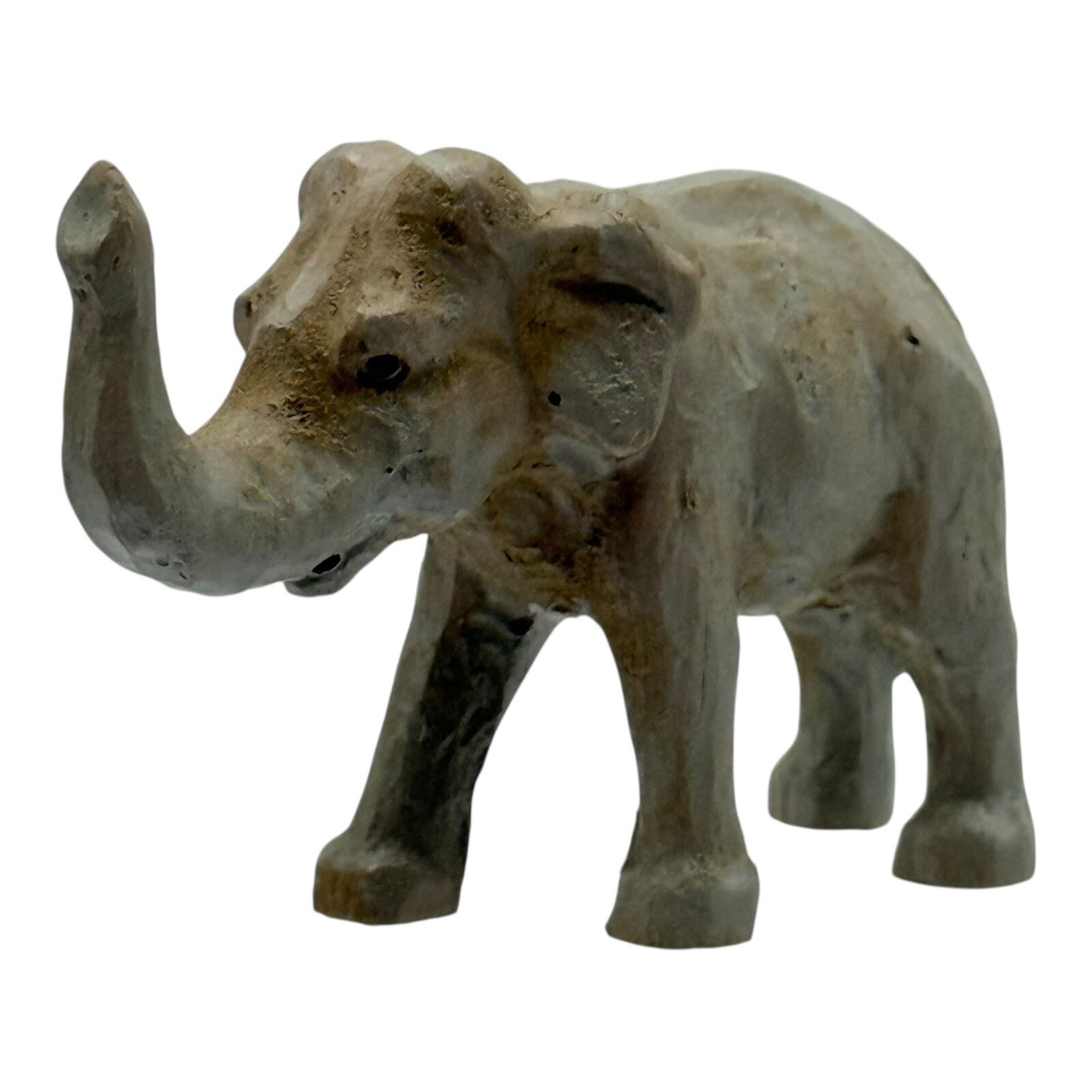 Elephant Wooden Figurine Decor Trunk Up Good Luck Home Decor Shelf Vintage