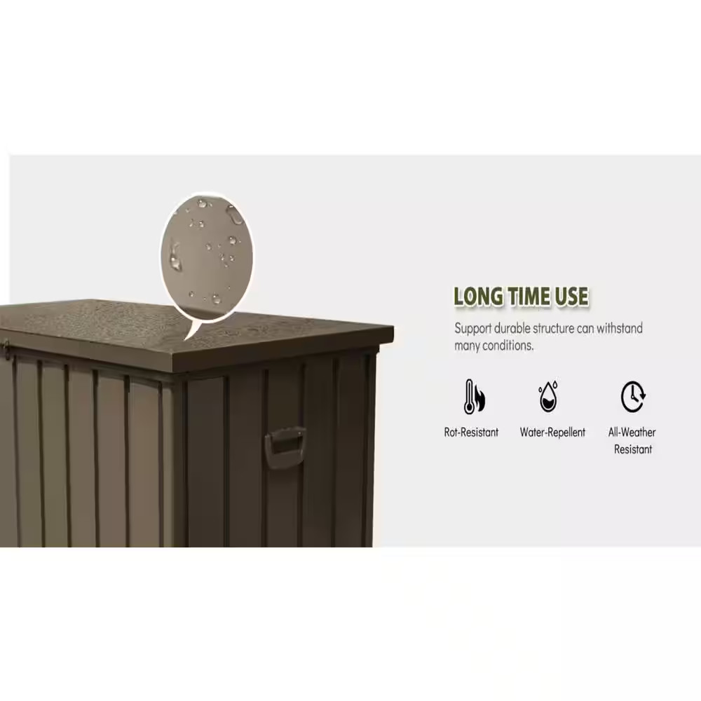 120 Gal. Dark Brown Steel Deck Box, Outdoor Waterproof Large Patio Storage Bin f