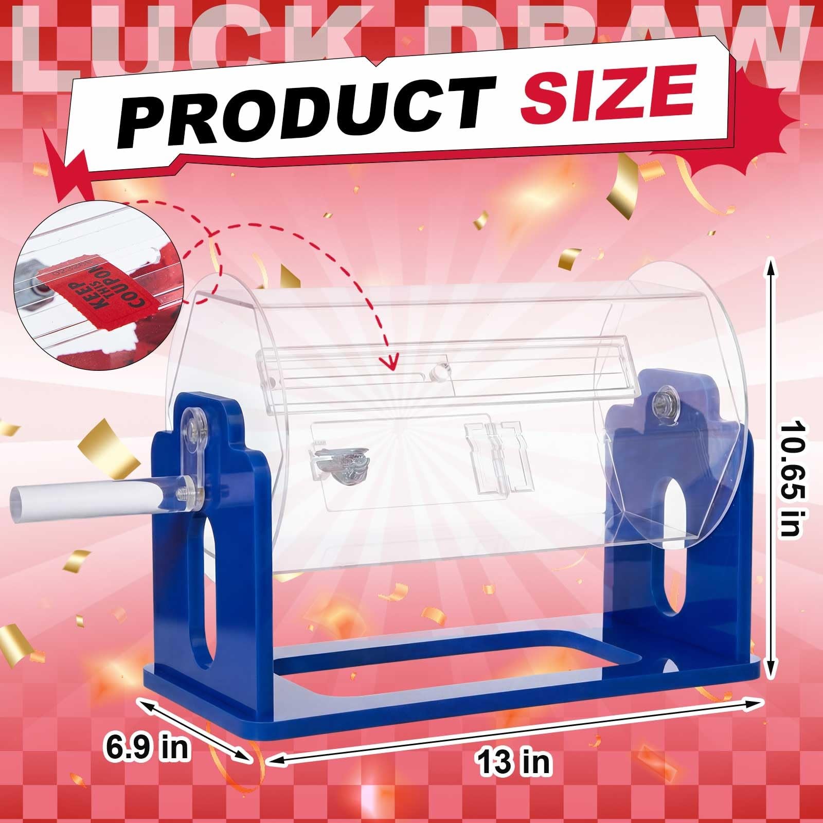 Acrylic Raffle Tickets Drum, 13 x 10.6 x 7 Inches Clear Raffle Tickets Box wi...