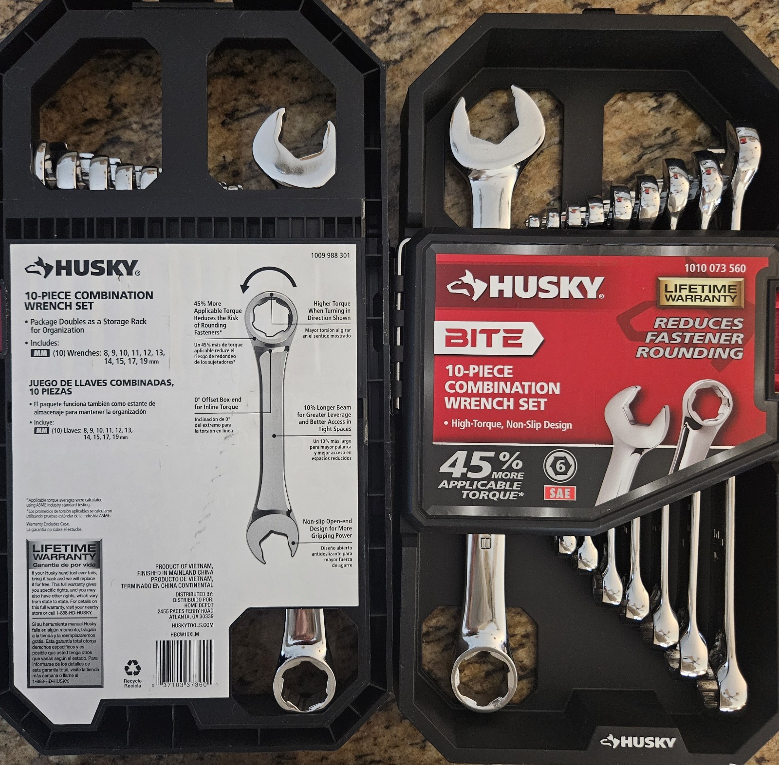 Husky BITE SAE & MM Combo Wrench Sets (2 SETS With 10-Pieces In Each Set, ) NEW
