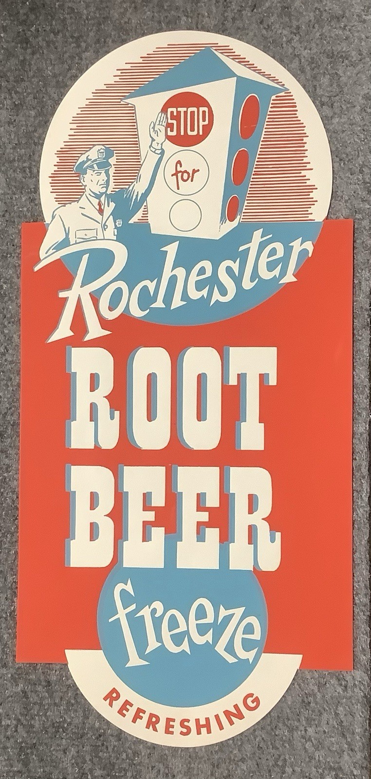 VINTAGE NEW-OLD-STOCK ROCHESTER ROOT BEER FREEZE PAPER ADVERTISING SIGN