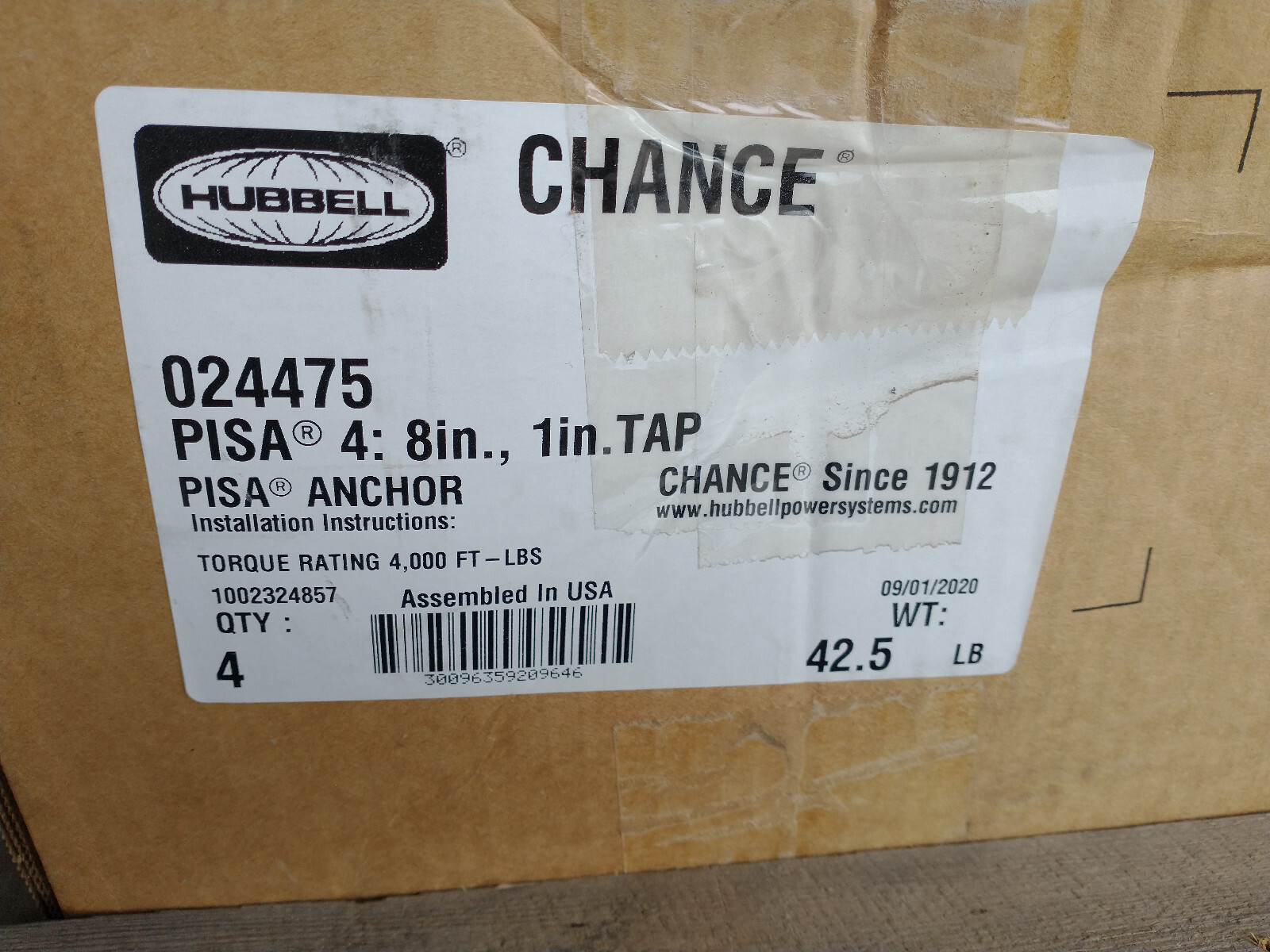 utility Hubbell hub anchors (lot of 4), 1" threads, 8" diameter 024475