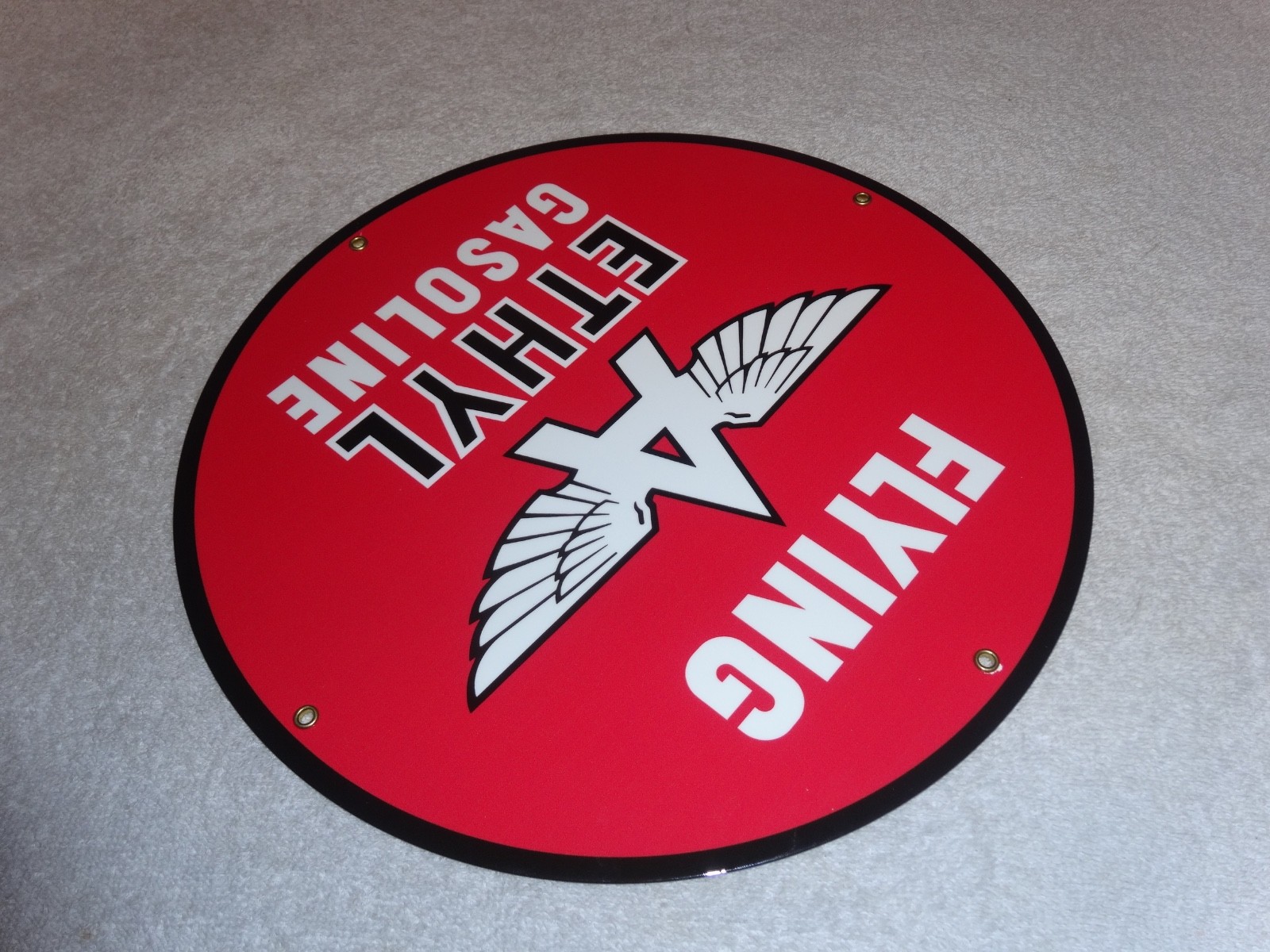 VINTAGE FLYING A ETHYL GASOLINE 11 3/4" PORCELAIN METAL SERVICE STATION OIL SIGN