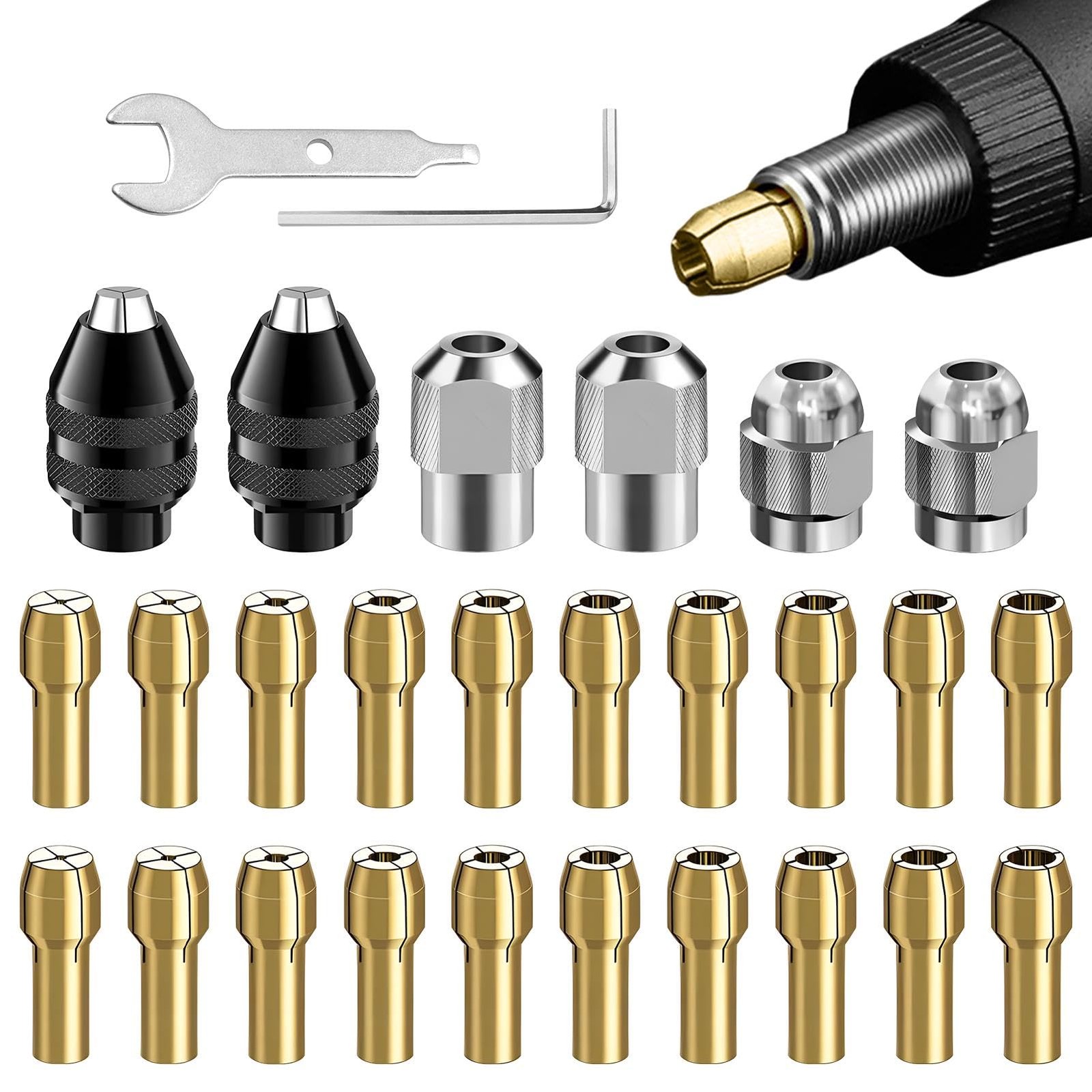28pcs/set Drill Chuck Collet for Dremel, 1/32 To 1/8inch Drill Chuck Collet S...