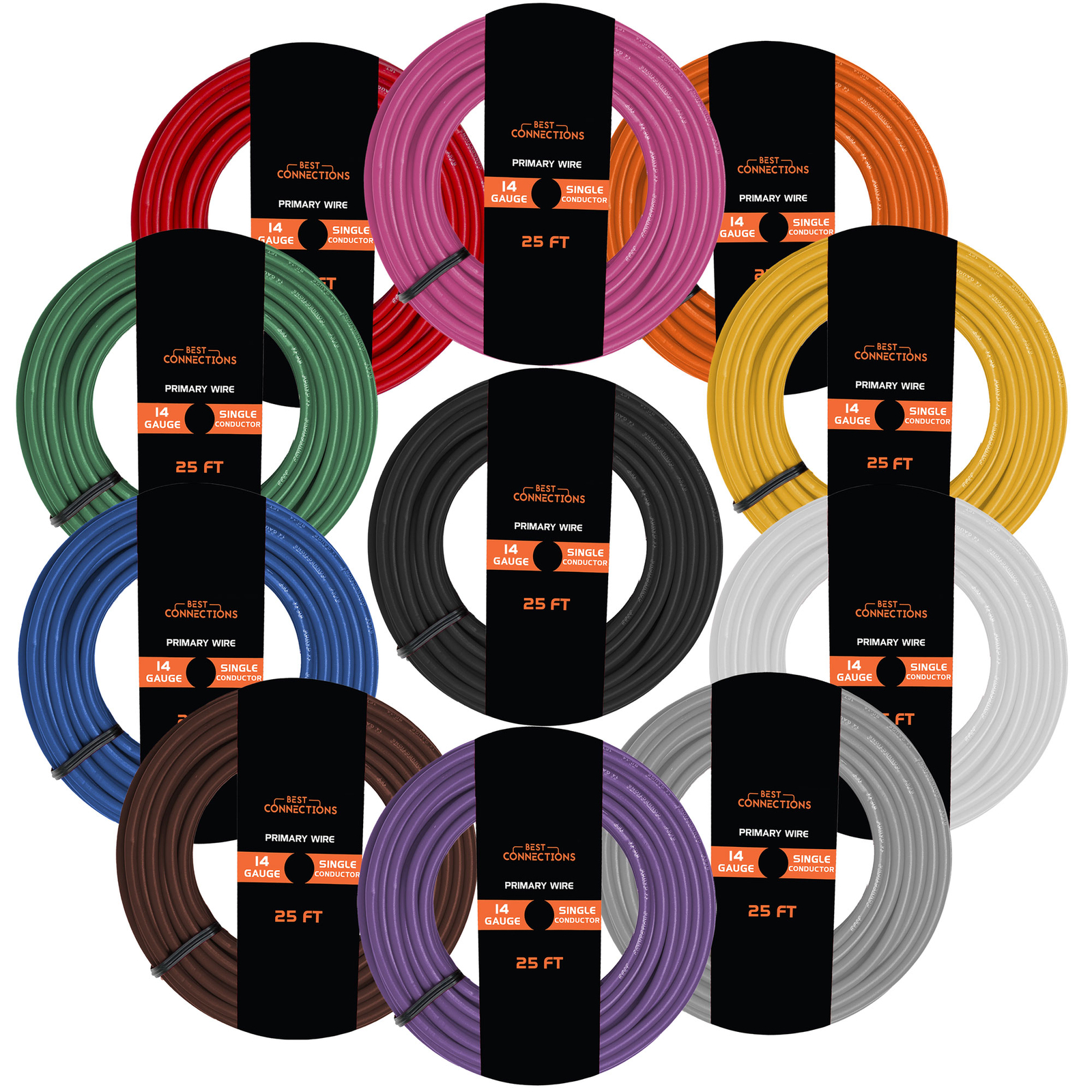 14 Gauge Car Audio Primary Wire (25ft–11 Rolls)– Remote, Power/Ground Electrical